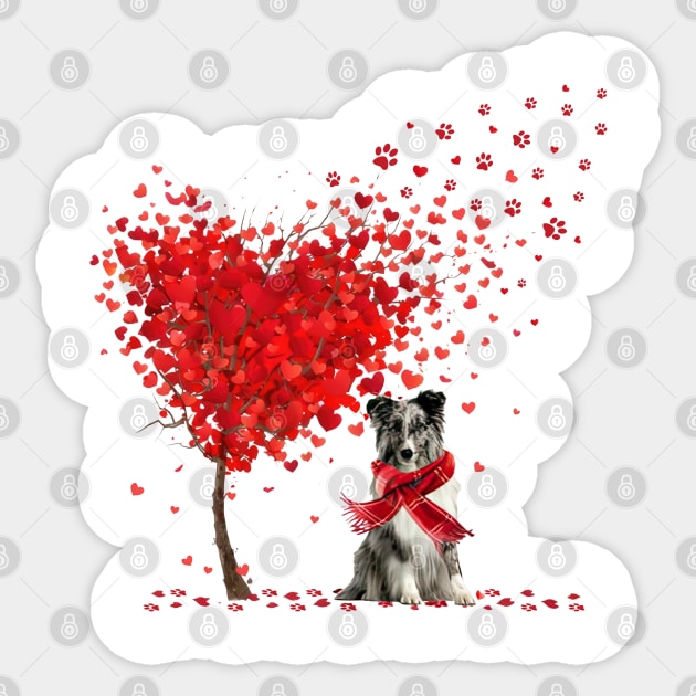 Happy Valentine's Day Heart Tree Love Shetland Sheepdog Sticker by cyberpunk art